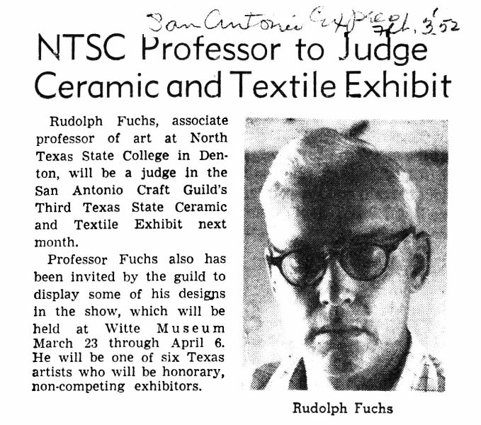 NTSC Professor to Judge Ceramic and Textile Exhibit, February 3, 1952